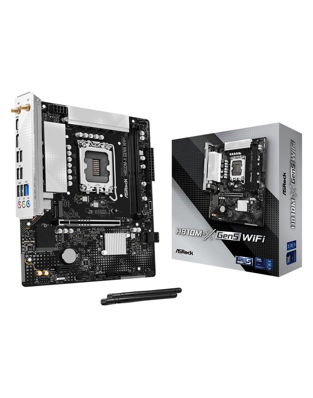 Mainboard|ASROCK|Intel H810|LGA 1851 (Socket V1)|micro ATX|RAM DDR5-SDRAM|2xSlots|Wi-Fi Yes|Bluetooth Yes|1xNumber of M.2 (M) slots|H810M-XGEN5