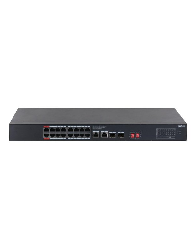 Switch|DAHUA|S3220-16GT-190|Switch type Unmanaged|Rack mounting Yes|Form factor Desktop|16xRJ-45 ports|RJ-45 Ports Type Gigabit Ethernet (10/100/1000)|2xFiber uplink ports quantity|Power over Ethernet (PoE) Yes|16xPower over Ethernet (PoE) ports quantity|