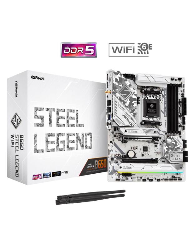 Mainboard|ASROCK|AMD B650|SAM5|ATX|Memory DDR5|Memory slots 4|1xPCI-Express 3.0 16x|1xPCI-Express 4.0 1x|1xPCI-Express 5.0 16x|1xM.2|1xHDMI|1xDisplayPort|8xUSB 2.0|3xUSB 3.2|2xUSB-C|1xRJ45|2xAudio port|B650STEELLEGENDWIFI