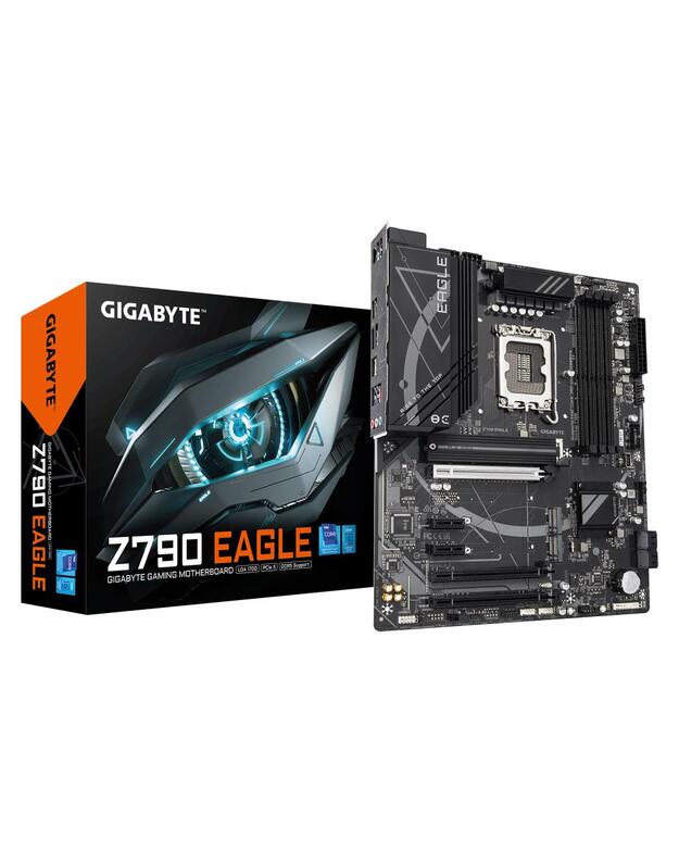 Mainboard|GIGABYTE|Intel Z790|LGA1700|ATX|Memory DDR5|Memory slots 4|3xPCI-Express 3.0 1x|1xPCI-Express 4.0 4x	|1xPCI-Express 5.0 16x|3xM.2|1xHDMI|1xDisplayPort|6xUSB 2.0|6xUSB 3.2|1xUSB-C|1xPS/2|1xOptical S/PDIF|1xRJ45|3xAudio port|Z790EAGLE1.0