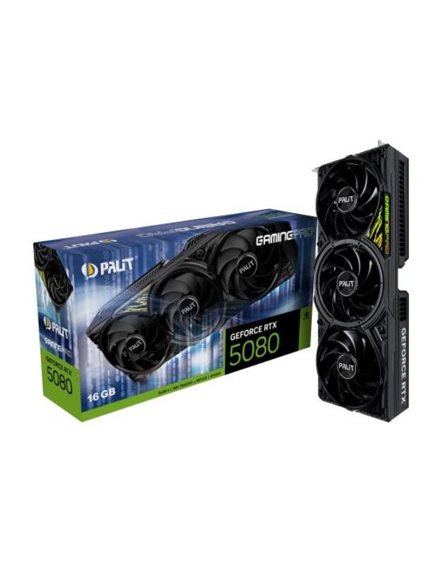 Graphics Card|PALIT|NVIDIA GeForce RTX 5080|16 GB|GDDR7|256 bit|PCIE 5.0 16x|GPU 2295 MHz|Triple slot Fansink|1xHDMI|3xDisplayPort|NE75080019T2-GB2031A