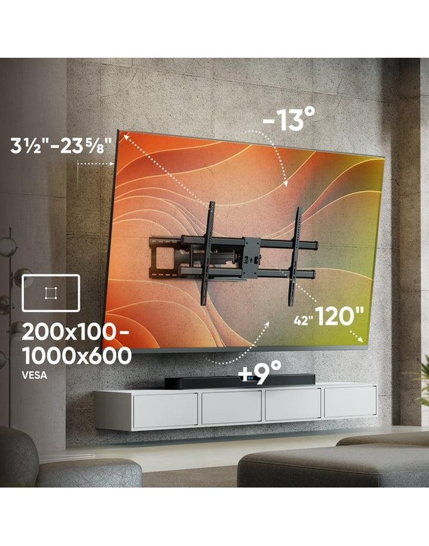 Sieninis televizoriaus laikiklis Onkron 42–120", juodas (M10-B)