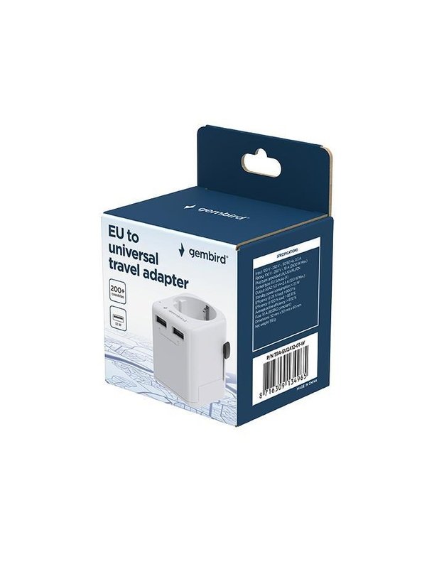Maitinimo adapteris Gembird EU – universalus, 12W, baltas (TPA-EU2A12-01-W)