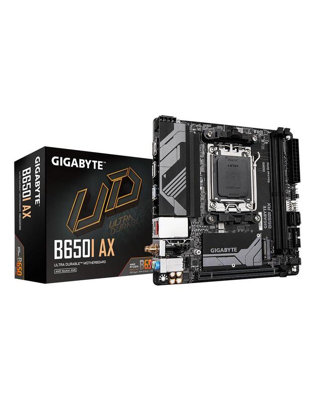 Mainboard|GIGABYTE|AMD B650|Socket AM5|mini ITX|RAM DDR5-SDRAM|2xSlots|Wi-Fi Yes|Bluetooth Yes|1xNumber of M.2 (M) slots|B650IAX1.2