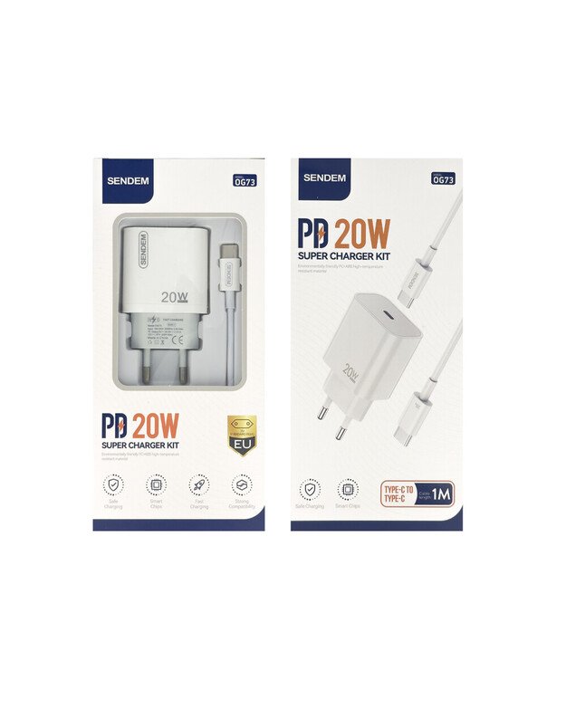 SENDEM OG73 USB-C+C2C PD 20W, baltas 1