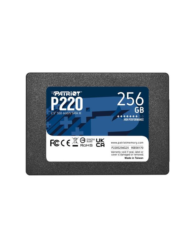 SSD|PATRIOT|P220|256GB|SATA|Write speed 490 MBytes/sec|Read speed 550 MBytes/sec|2,5 |TBW 120 TB|P220S256G25