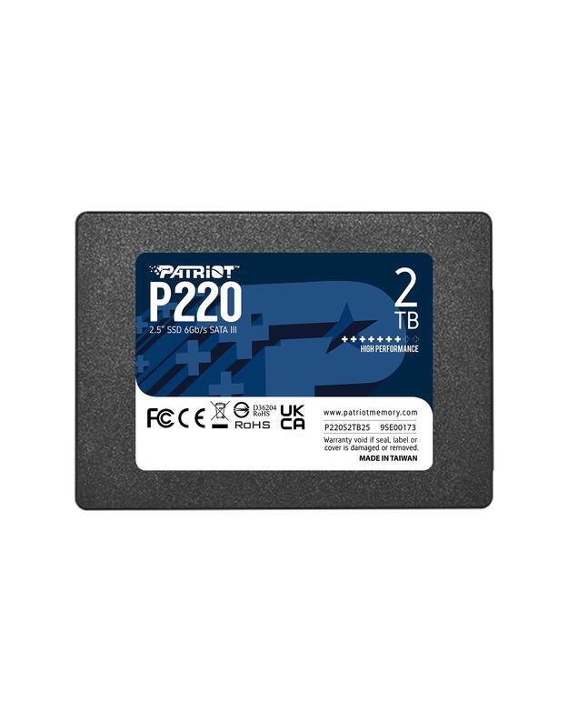 SSD|PATRIOT|P220|2TB|SATA|Write speed 500 MBytes/sec|Read speed 550 MBytes/sec|2,5 |TBW 960 TB|P220S2TB25