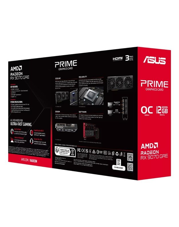 Vaizdo plokštė ASUS Prime Radeon RX 9070 GRE OC 12GB GDDR6, 192 bit, PCIe 5.0 (PRIME-RX9070GRE-O12G)