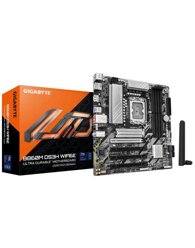 Mainboard|GIGABYTE|Intel B860 Express|LGA1851|Micro-ATX|Memory DDR5|Memory slots 4|4xPCI-Express 4.0 16x|1xPCI-Express 5.0 16x|2xM.2|1xHDMI|2xDisplayPort|1xAudio-In|1xAudio-Out|1xMicrophone|3xUSB 2.0|1xUSB-C|1xPS/2|1xRJ45|B860MDS3HWIFI6E1.0