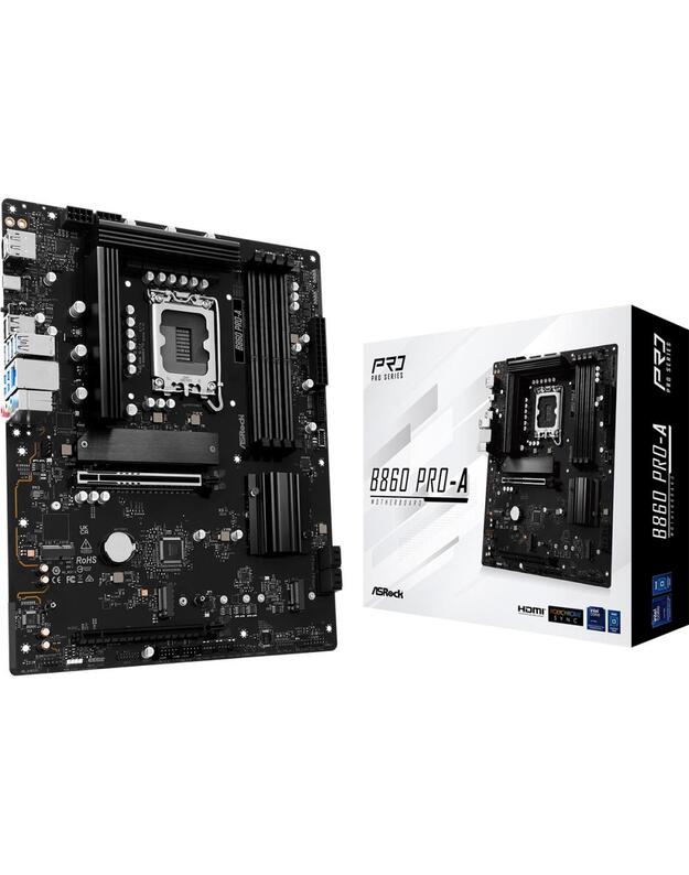 Mainboard|ASROCK|Intel B860 Express|LGA1851|ATX|Memory DDR5|Memory slots 4|1xHDMI|1xDisplayPort|1xAudio-In|1xAudio-Out|1xMicrophone|2xUSB 2.0|6xUSB 3.2|1xUSB-C|1xRJ45|B860PRO-A