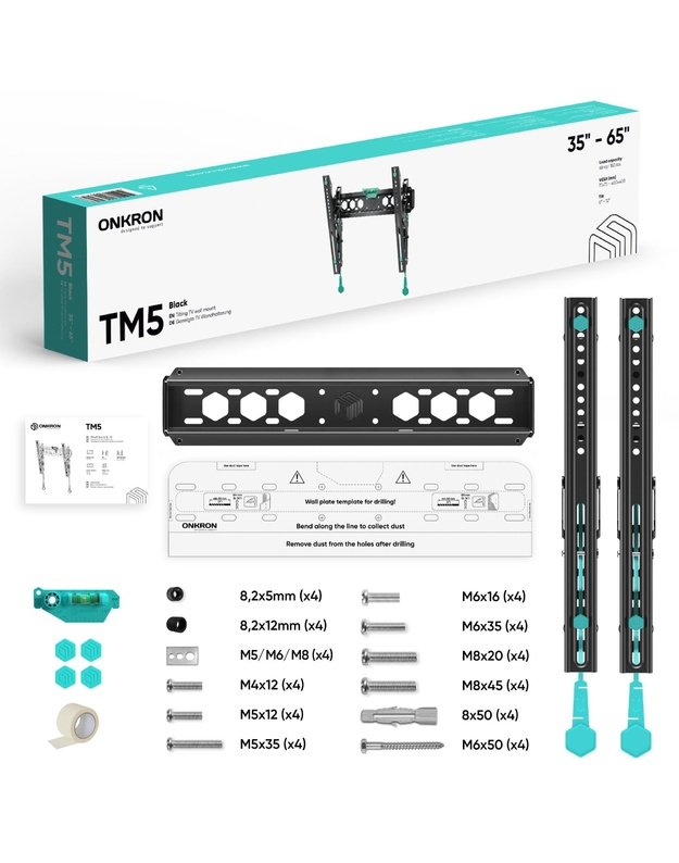 Sieninis televizoriaus laikiklis Onkron 32–70", juodas (TM5-B)