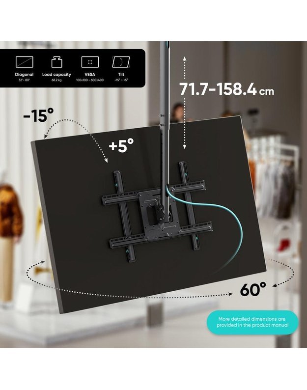 Lubinis televizoriaus laikiklis Onkron 32–80", juodas (N1L-B)