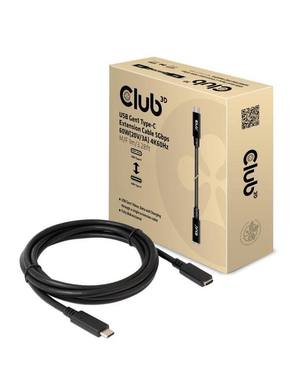 CABLE USB-C TO USB-C 1M/M/F CAC-1531 CLUB3D