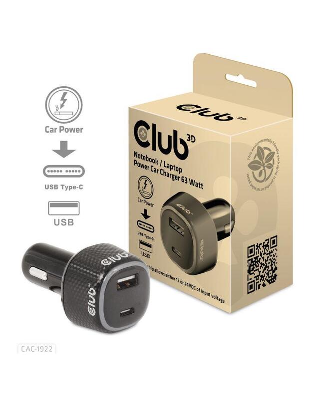 NB CHARGER CAR USB+USB-C/63W CAC-1922 CLUB3D