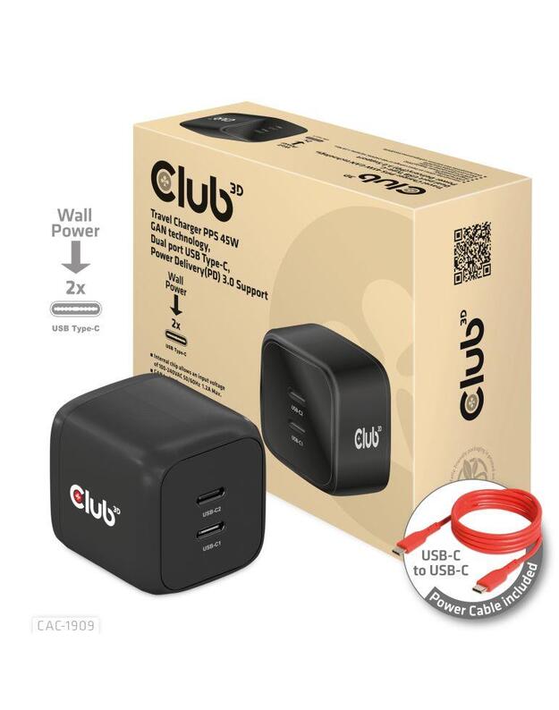 MOBILE CHARGER WALL USB-C DUAL/45W CAC-1909EU CLUB3D