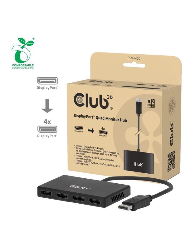 I/O ADAPTER DP TO DP QUAD/CSV-7400 CLUB3D