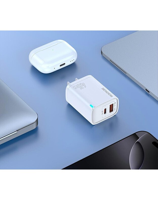 SENDEM 45W GaN USB-A + USB-C + C2C PD, baltas 2