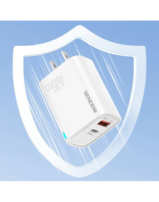 SENDEM 45W GaN USB-A + USB-C + C2C PD, baltas 3