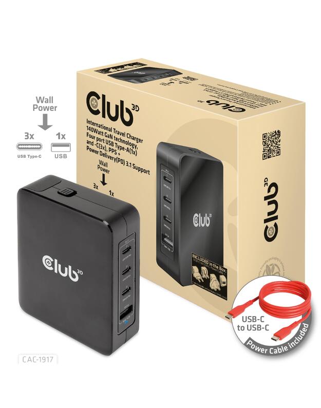 MOBILE TRAVEL CHARGER USB-C/140W GAN CAC-1917 CLUB3D