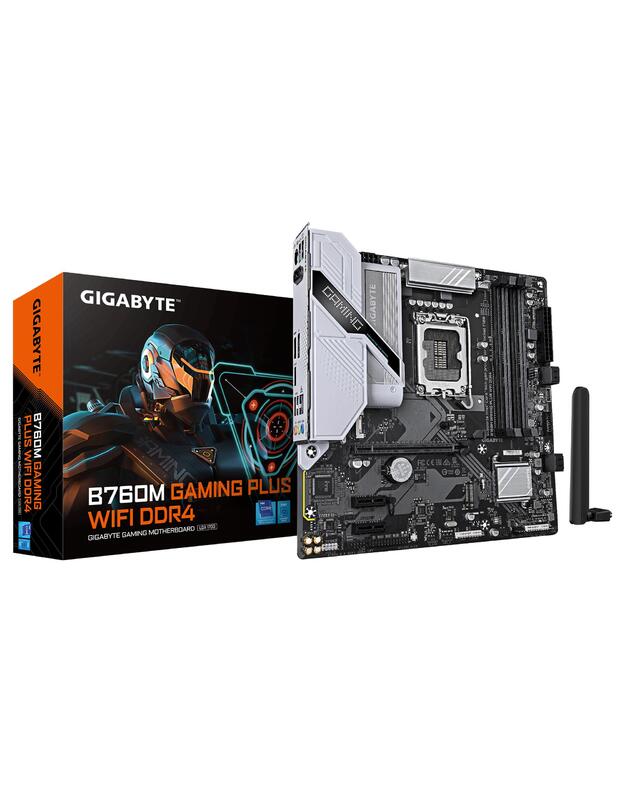 Mainboard|GIGABYTE|B760M GAMING PLUS WIFI DDR4 (REV. 1.1)|Intel B760|LGA 1700|micro ATX|RAM DDR4-SDRAM|4xSlots|Wi-Fi Yes|Bluetooth Yes|2xNumber of M.2 (M) slots|B760MGPWIFIDDR41.1