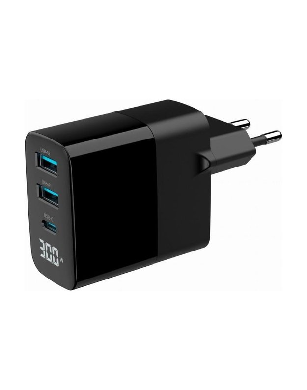 USB įkroviklis Gembird 30W, 3 jungtys (TA-UC-PDQC30LCD-BK-02)