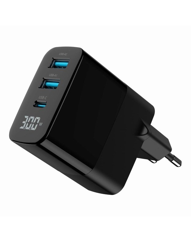 USB įkroviklis Gembird 30W, 3 jungtys (TA-UC-PDQC30LCD-BK-02)