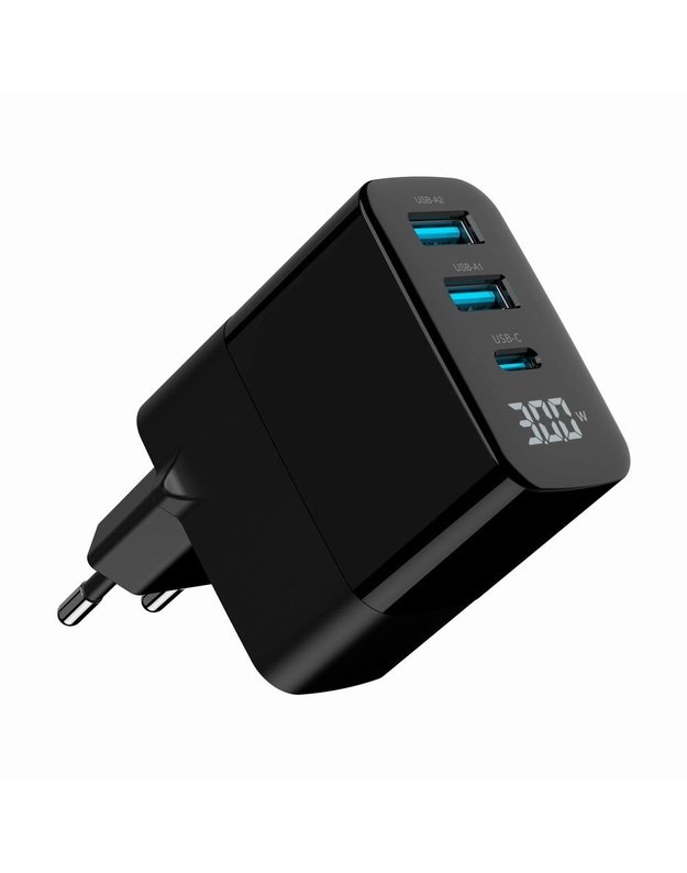 USB įkroviklis Gembird 30W, 3 jungtys (TA-UC-PDQC30LCD-BK-02)