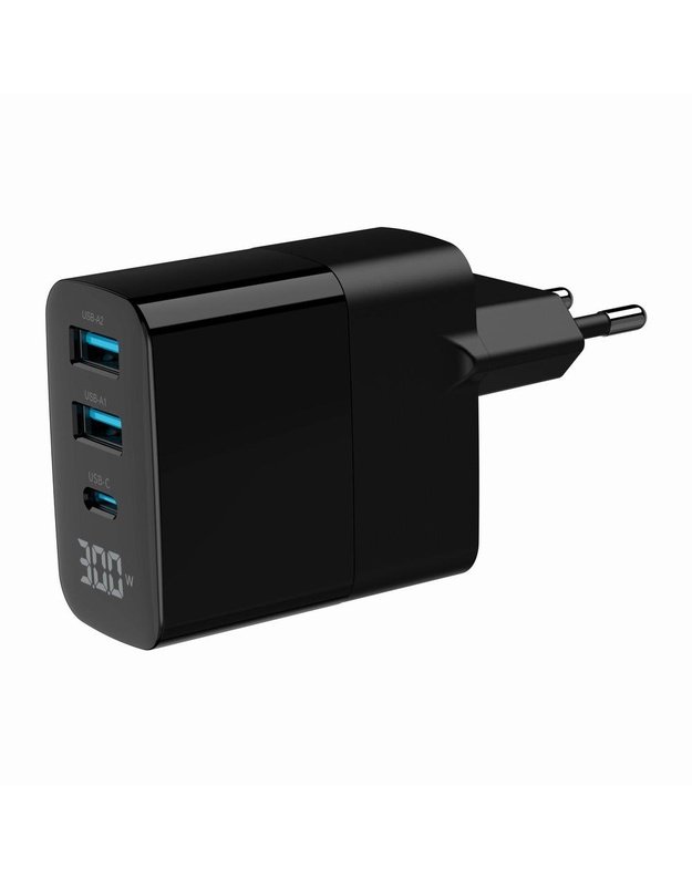 USB įkroviklis Gembird 30W, 3 jungtys (TA-UC-PDQC30LCD-BK-02)