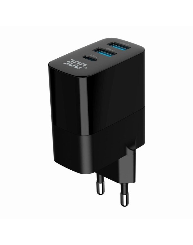 USB įkroviklis Gembird 30W, 3 jungtys (TA-UC-PDQC30LCD-BK-02)
