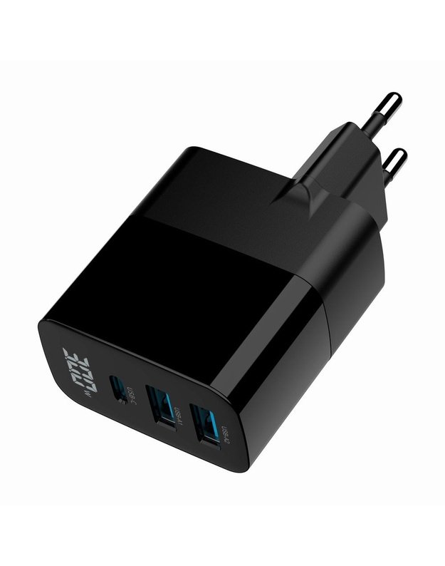 USB įkroviklis Gembird 30W, 3 jungtys (TA-UC-PDQC30LCD-BK-02)