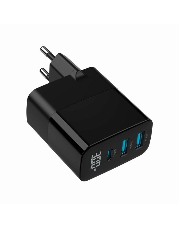 USB įkroviklis Gembird 30W, 3 jungtys (TA-UC-PDQC30LCD-BK-02)