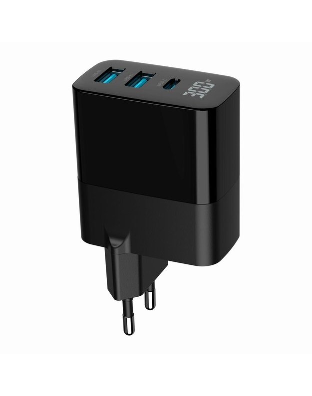 USB įkroviklis Gembird 30W, 3 jungtys (TA-UC-PDQC30LCD-BK-02)