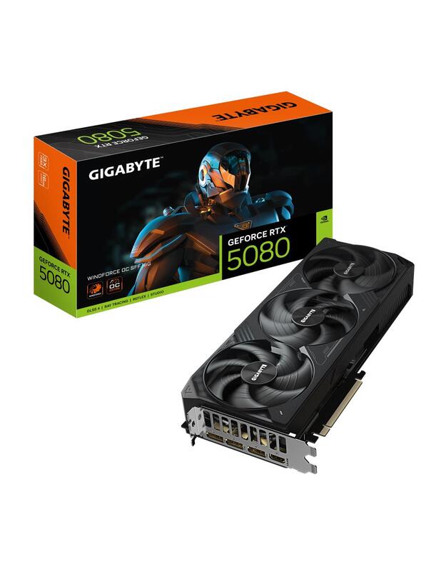 Graphics Card|GIGABYTE|NVIDIA GeForce RTX 5080|16 GB|GDDR7|256 bit|PCIE 5.0 16x|GPU 2670 MHz|Triple slot Fansink|1xHDMI|3xDisplayPort|GV-N5080WF3OC-16GD1.0