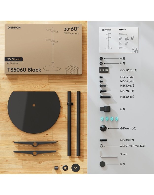 Grindinis TV stovas Onkron 30–60", juodas (TS5060-B)
