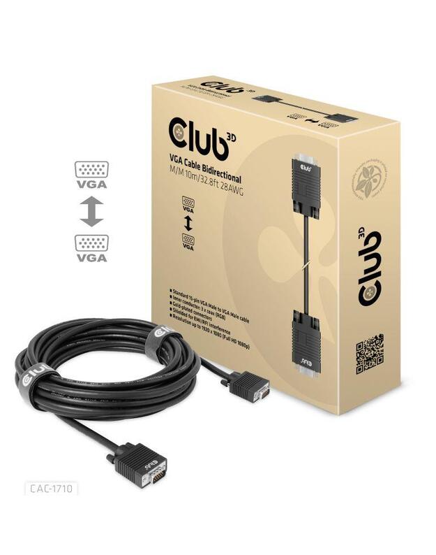 CABLE VGA TO VGA 10M/M/M CAC-1710 CLUB3D