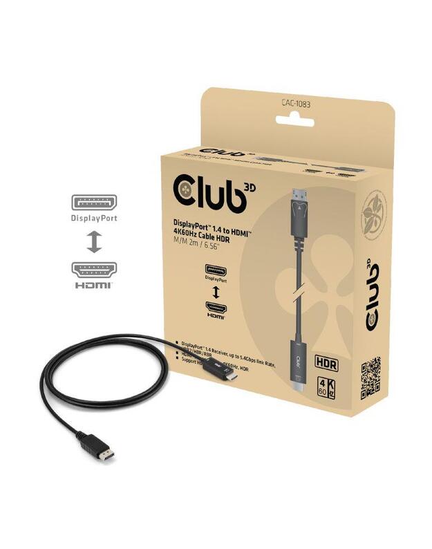 CABLE DP TO HDMI 2M/CAC-1083 CLUB3D