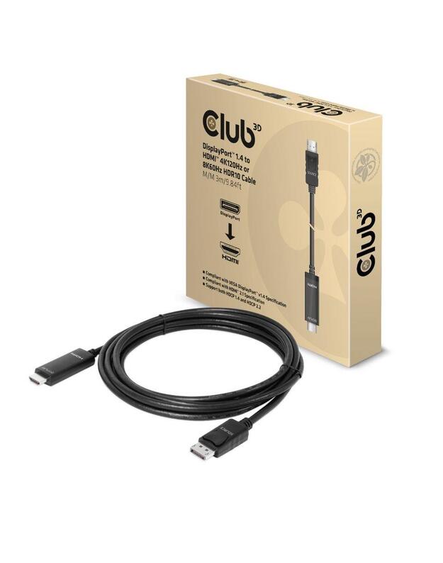 CABLE DP TO HDMI 3M/M/M CAC-1087 CLUB3D