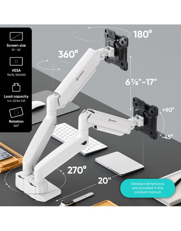 MONITOR ACC DESK MOUNT/13-32  BLK/WHT G160-BW ONKRON