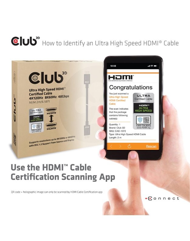 CABLE HDMI TO HDMI 3M/M/M CAC-1373 CLUB3D