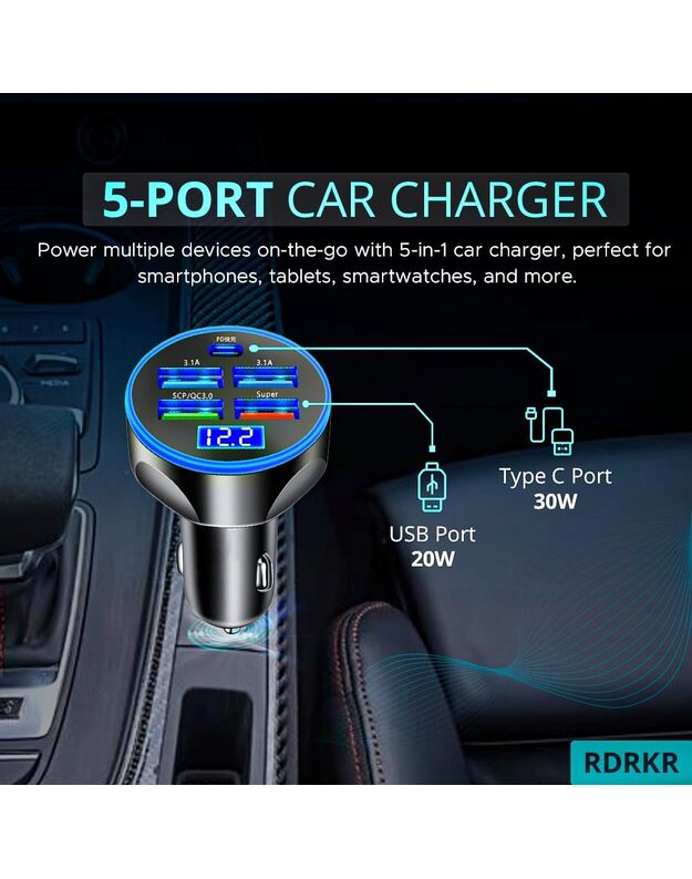 DreamQo WGS-G44 150W 5-port car charger, black