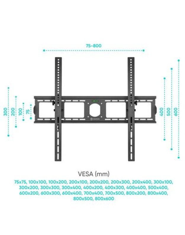 Sieninis televizoriaus laikiklis Onkron 55–100", juodas (UT4-B)