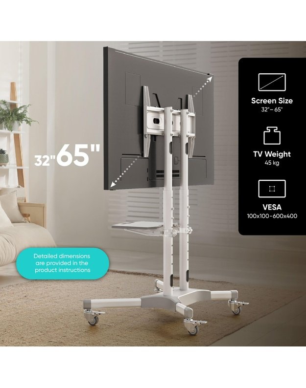 Mobilus televizoriaus stovas Onkron 32–65", baltas (TS1351-W)