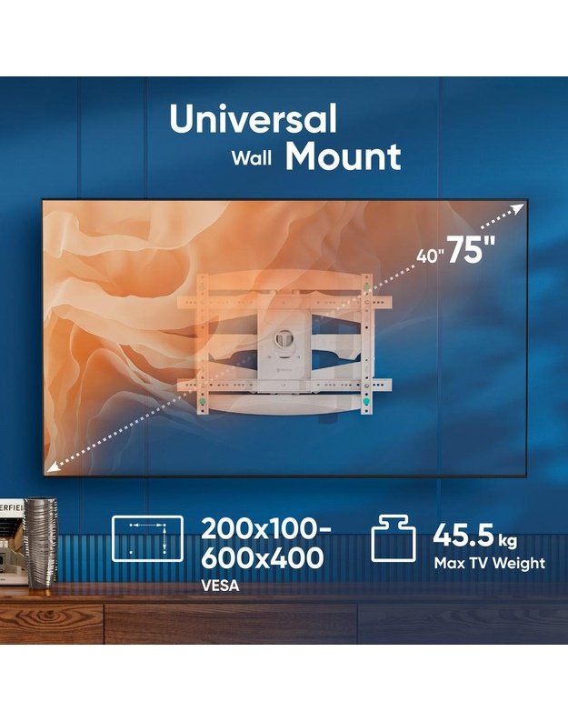 Sieninis TV laikiklis Onkron 40–75", baltas (M6L-W)