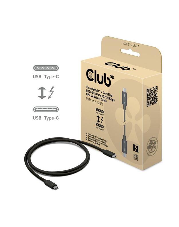 CABLE USB-C THUNDERBOLT 1M/M/M CAC-2501 CLUB3D