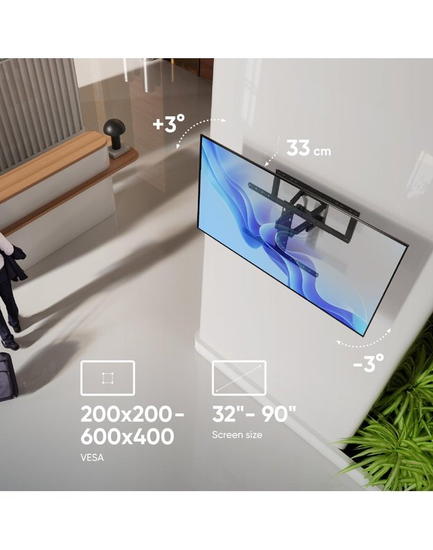 Sieninis televizoriaus laikiklis Onkron 32–90", juodas (SM6-B)