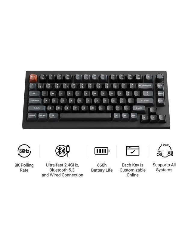 Belaidė klaviatūra Keychron V1 Ultra, juoda (V1U-D3)