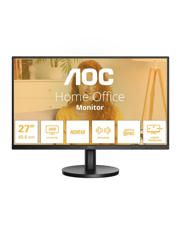 LCD Monitor|AOC|27  |3840 x 2160 pixels|4K Ultra HD|Native aspect ratio 16:9|LCD|Flat|U27B3A