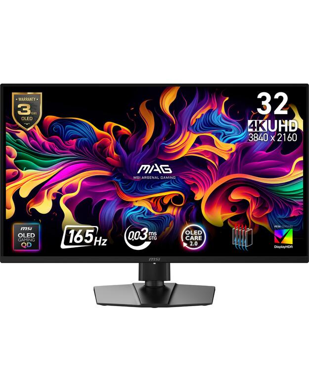 Monitor|MSI|31.5  |3840 x 2160 pixels|4K Ultra HD|Native aspect ratio 16:9|QD-OLED|Flat|MAG322UPQD-OLEDE16