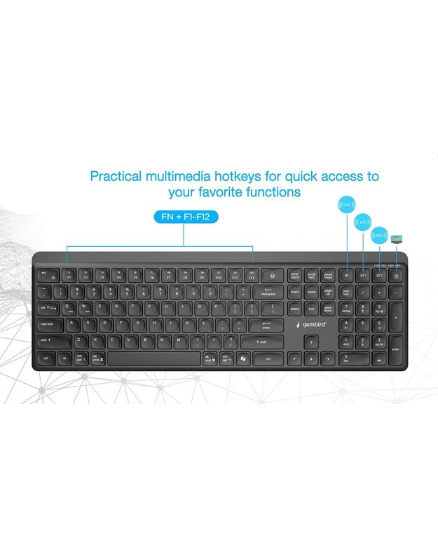 Belaidė plona klaviatūra Gembird 2.4G + Bluetooth, US (KB-WPS-03)