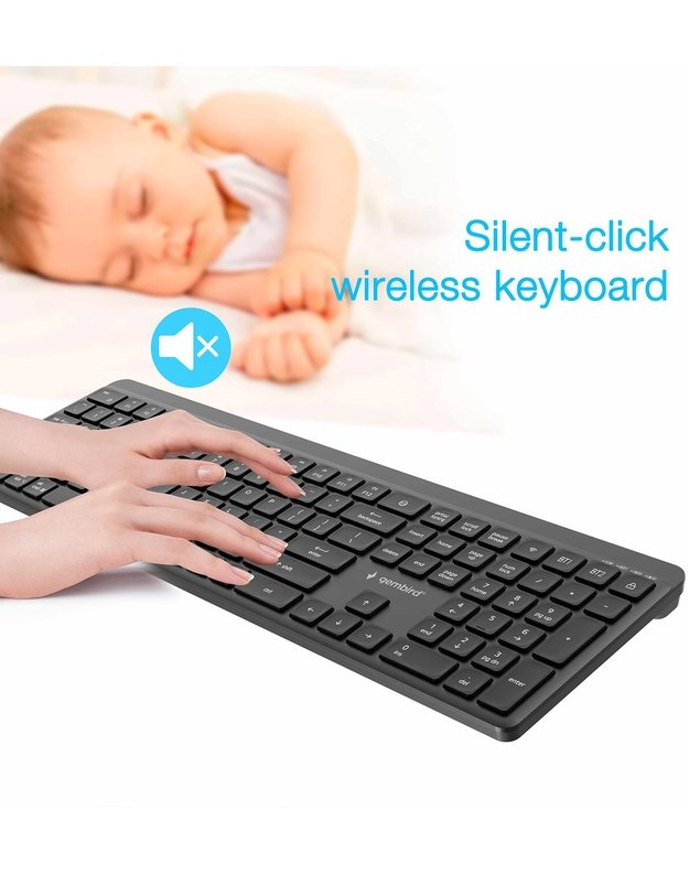 Belaidė plona klaviatūra Gembird 2.4G + Bluetooth, US (KB-WPS-03)